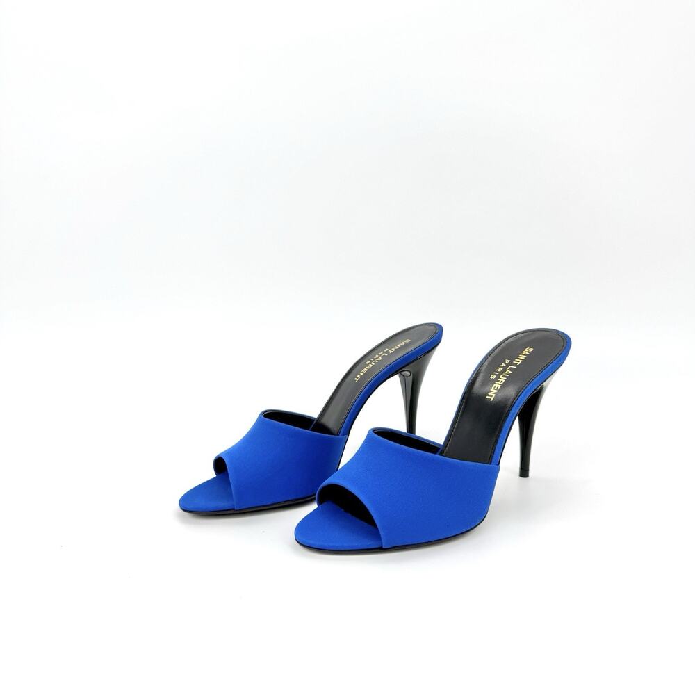 NIB Saint Laurent LA 16 Sandals EU 38 US 8 Mules Royal Blue Silk Open Toe - Picture 5 of 12